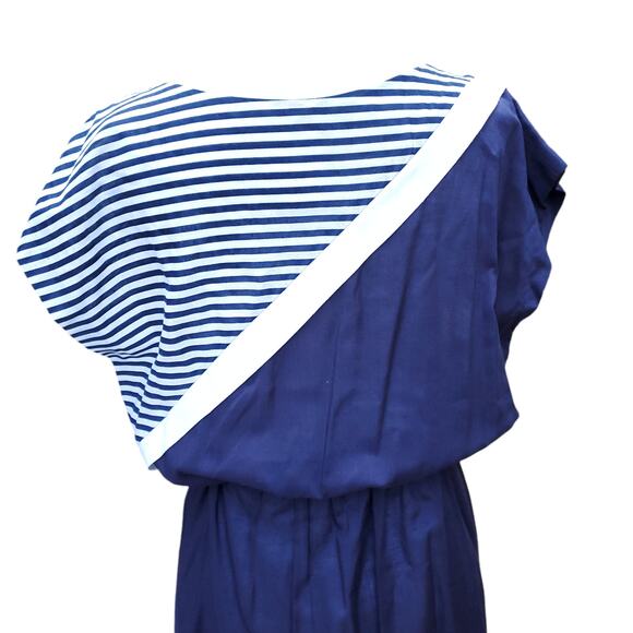 Vintage Jean Leslie Blue White Colorblock Dress Stripes Belted 1970s 70s Sz 16 - Picture 10 of 16